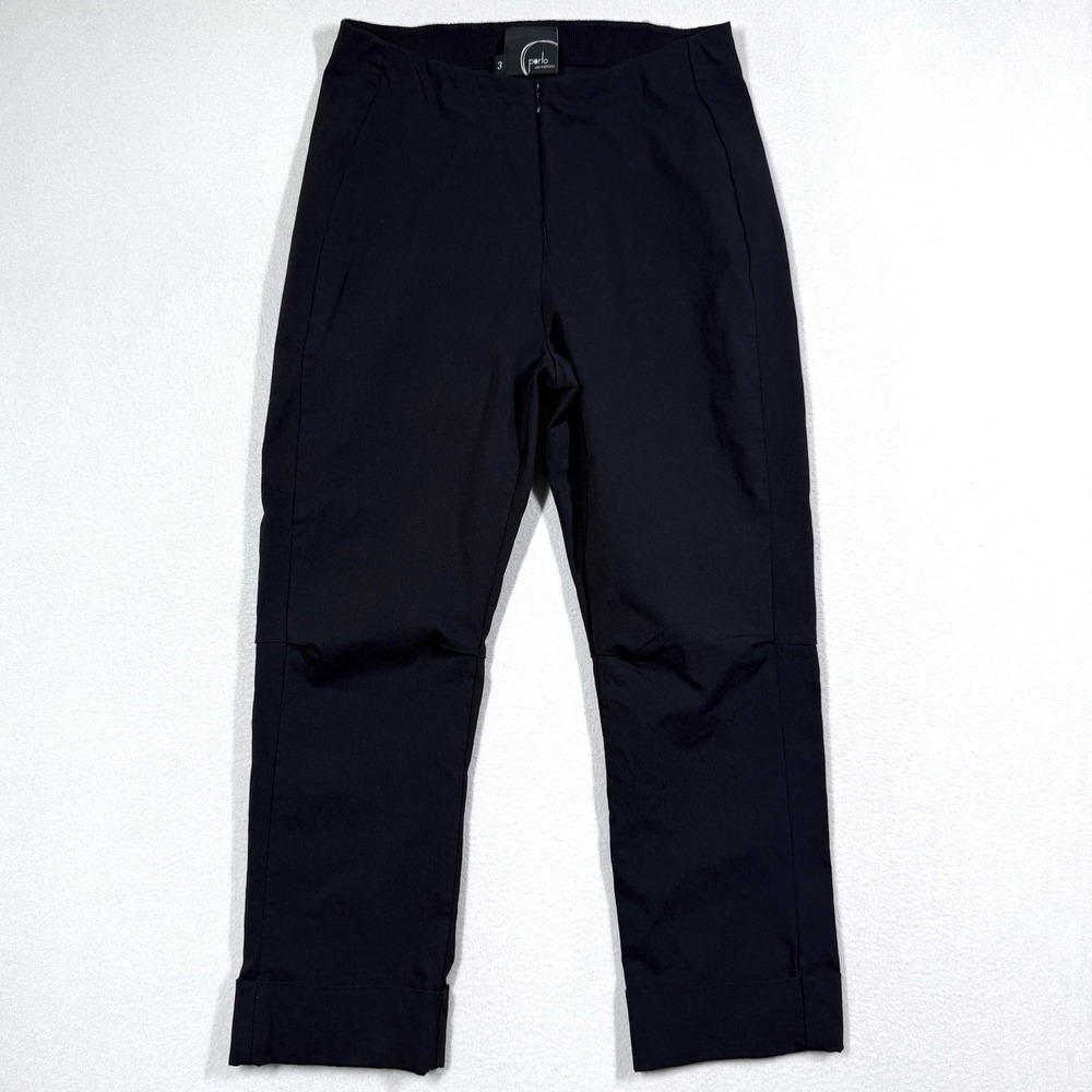 Porto San Francisco Pants Womens Large 3 Verona Pull On Front Zip Cuffed Black